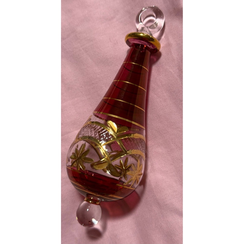 Kurt Adler Luxor Egyptian Glass Ornament Red Gold Leaf Hand Blown Teardrop 5.5"